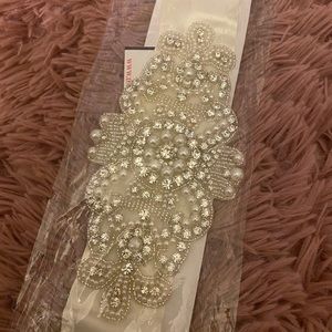 David’s Bridal Ivory Pearl and Rhinestone sash